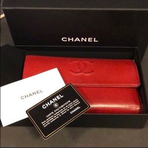 Chanel Red Caviar Large Snap Wallet